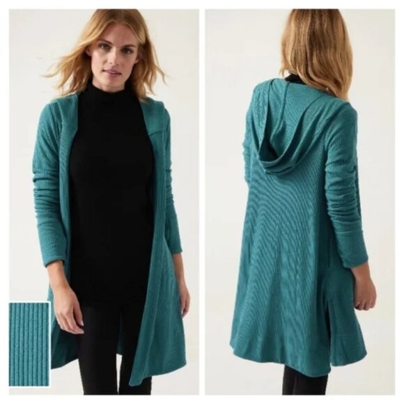 Athleta Sweaters - Athleta Harmony Wrap Hooded Open Front Cardigan Size Small Borealis Green M Med